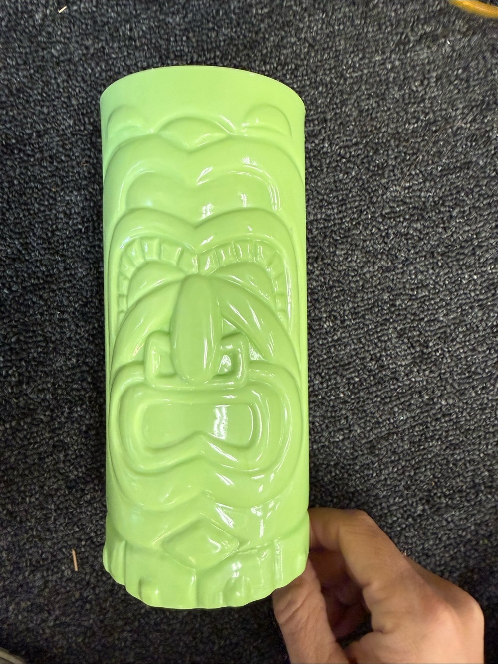 Vintage green plastic tiki mug